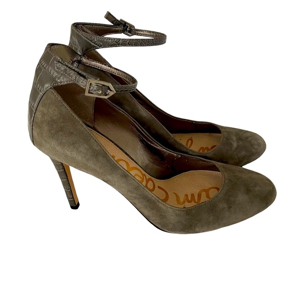 Sam Edelman Shoes - Sam Edelman Gray Suede Pumps with Ankle Strap and 4” Heels. Size 9.5